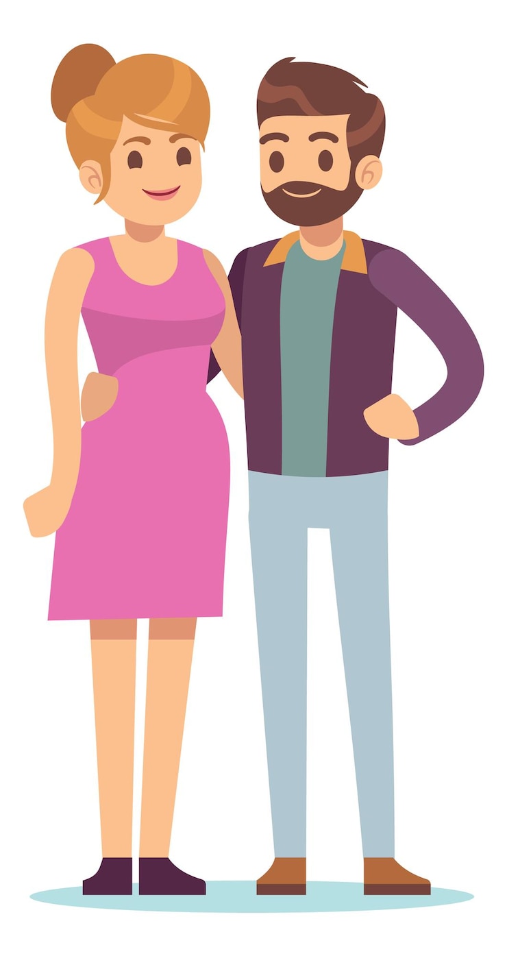 Vetor mulher grávida e homem em pé casal feliz esperando bebê