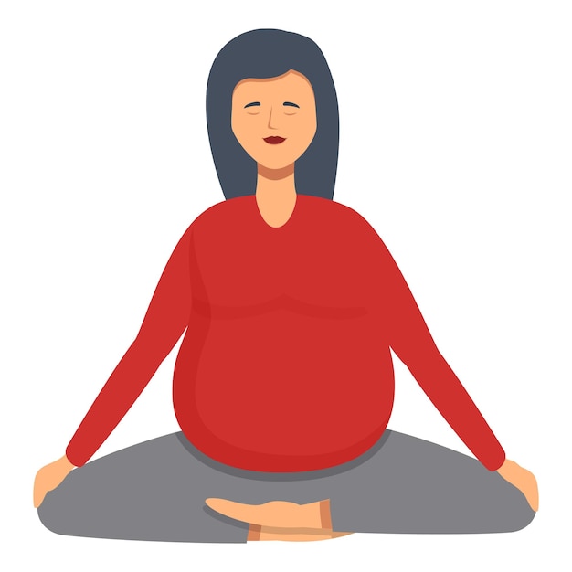 Mulher grávida em roupas vermelhas ícone vetor de desenho animado prática de relaxamento de ioga