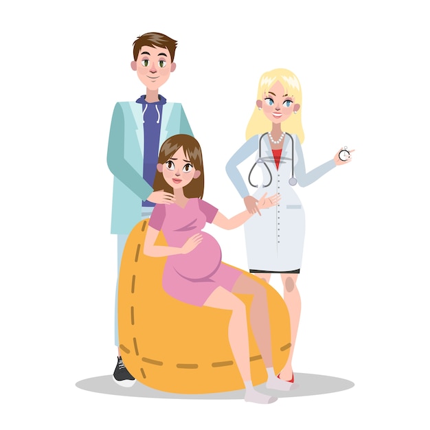 Mulher grávida em um hospital com médico