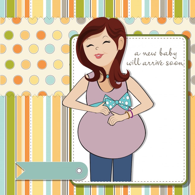 Vetor mulher grávida feliz, cartão do chuveiro de bebê