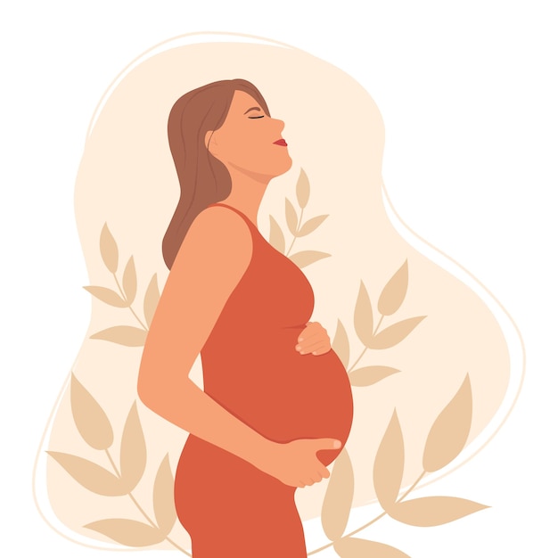Mulher grávida feliz segurando sua barriga a expectativa de ilustração vetorial de criança