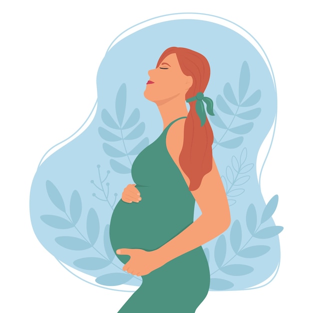 Mulher grávida feliz segurando sua barriga a expectativa de ilustração vetorial de criança