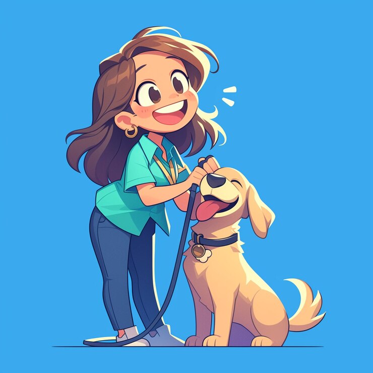 Vetor mulher hispânica de 40 anos treina um cão