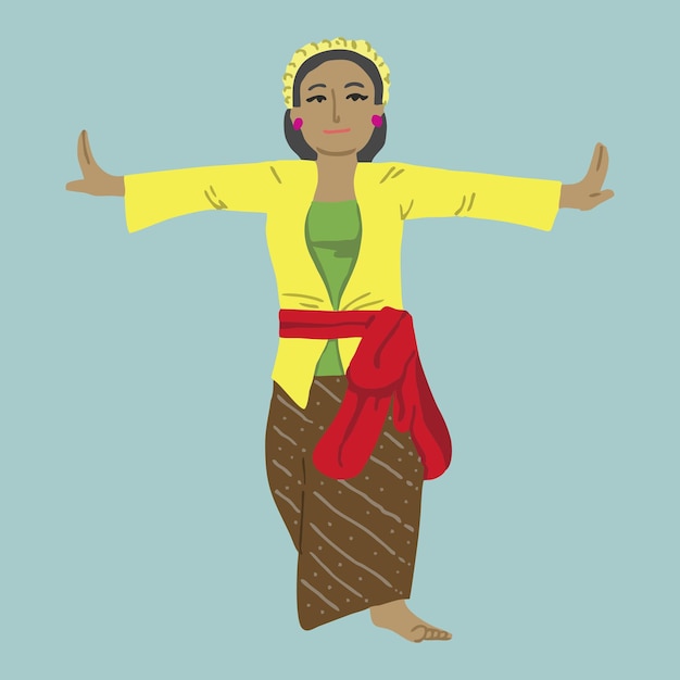 Vetor mulher indonésia vetorial faz ilustração plana vetorial de dança tradicional em estilo desenhado à mão