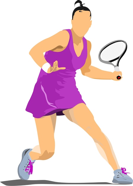 Vetor mulher jogadora de tênis colored vector ilustração para designers