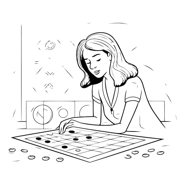 Vetor mulher jogando xadrez de uma jovem mulher jogando xadres