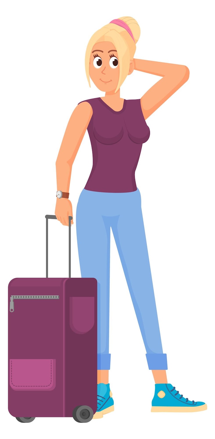 Vetor mulher jovem a viajar com bagagem personagem de viagem de férias