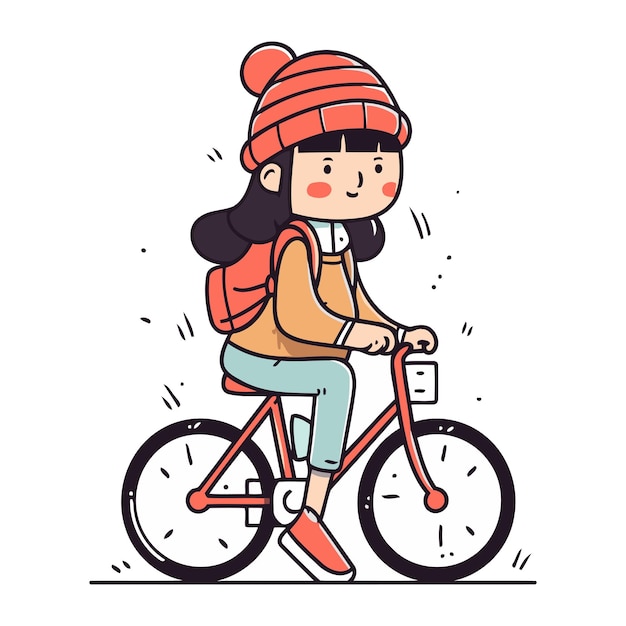 Vetor mulher jovem andando de bicicleta ilustração vetorial em estilo plano