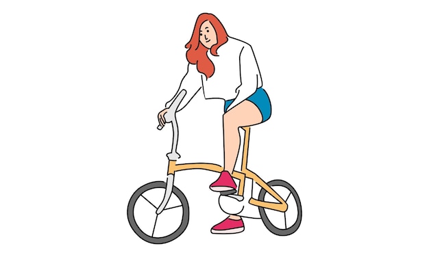Mulher jovem andando de bicicleta isolada no branco