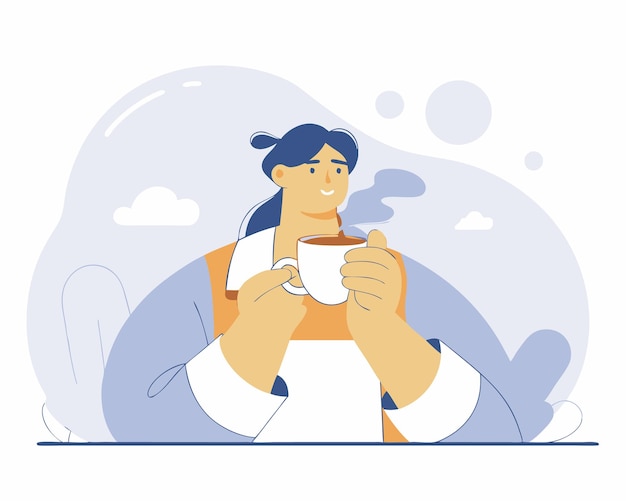 Mulher jovem bebendo café ilustração de personagem