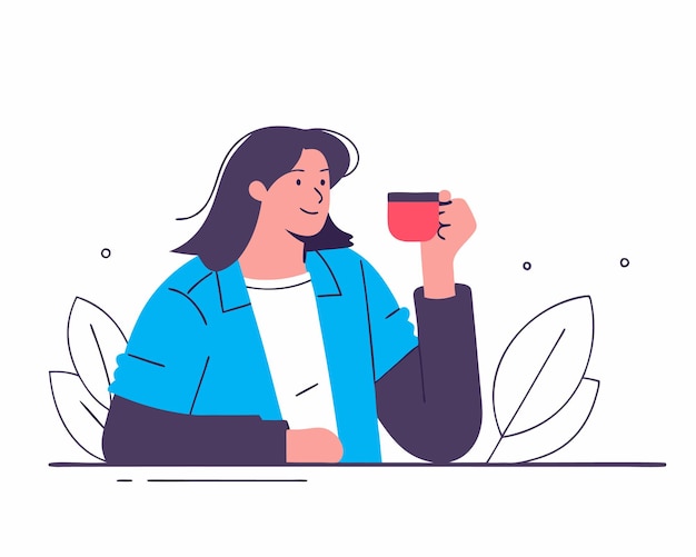 Mulher jovem bebendo café ilustração de personagem