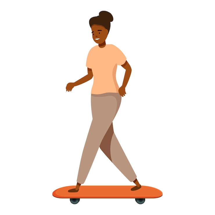 Vetor mulher jovem caminhando com skate desfrutando de atividade de verão