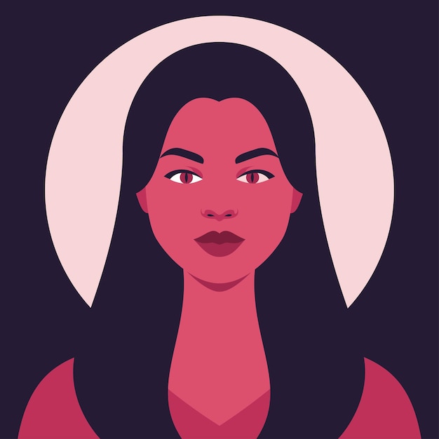 Mulher jovem com olhos demoníacos no fundo da lua cheia