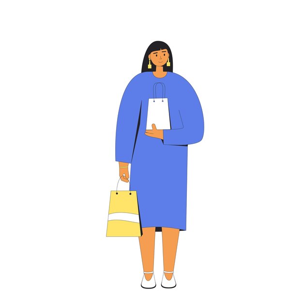 Mulher jovem com sacos de compras Pessoa feminina de pé e segurando suas compras