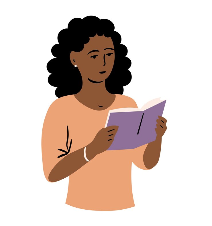 Vetor mulher jovem com um livro