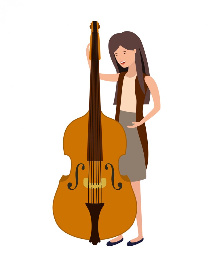 Vetor mulher jovem, com, violino, personagem