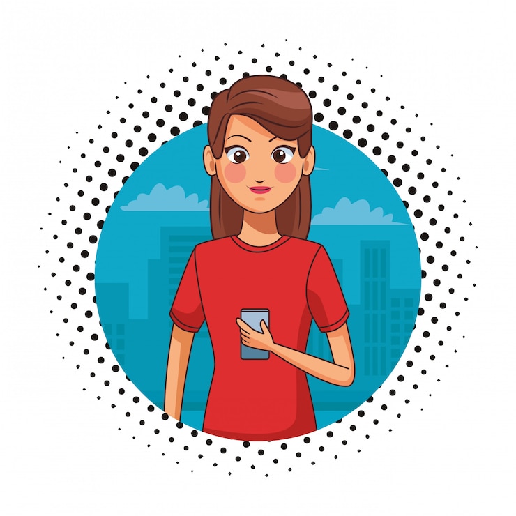Vetor mulher jovem, conversando, caricatura