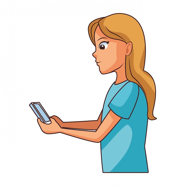 Vetor mulher jovem, conversando, caricatura