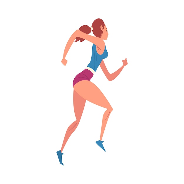 Mulher jovem Correndo Desportista profissional Personagem em roupas esportivas Correndo Esporte ativo Estilo de vida Ilustração vetorial