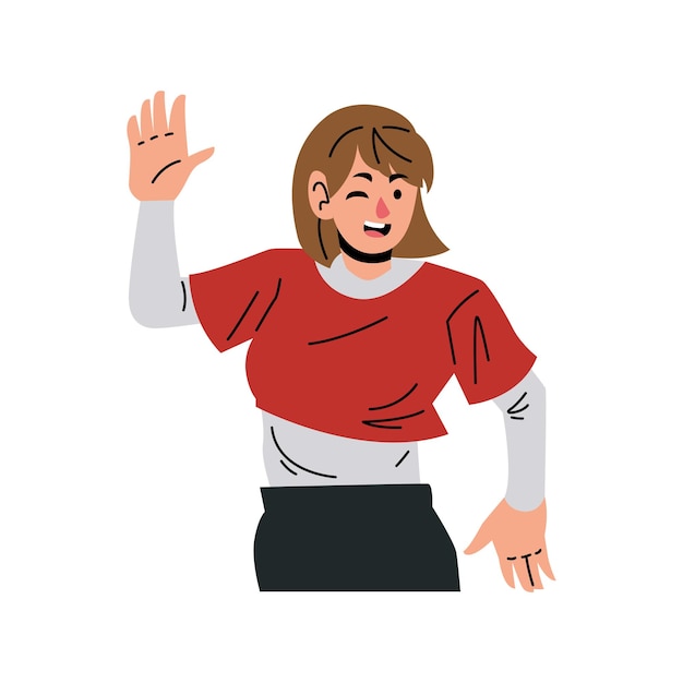 Mulher jovem de desenho animado a dançar.