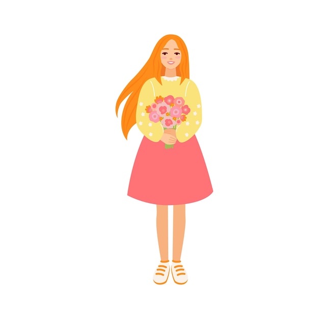 Mulher jovem e bonita segurando buquê de flores com peônias recebendo presente no dia dos namorados