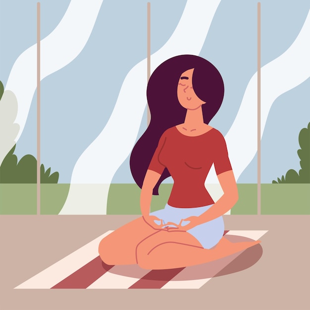 Vetor mulher jovem em meditação