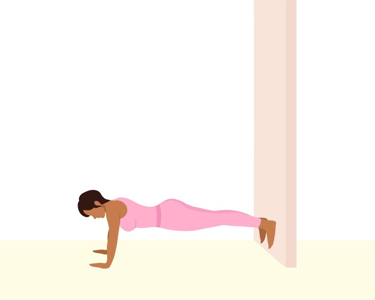 Vetor mulher jovem fazendo exercício de pilates na parede