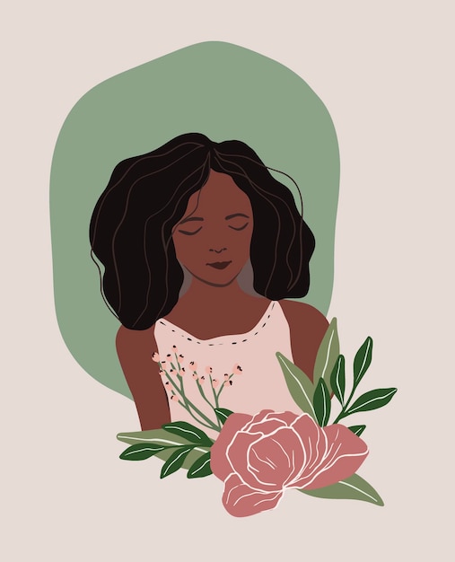 Mulher jovem linda primavera verão flores vector plana ilustração fêmea dia das mães peônia