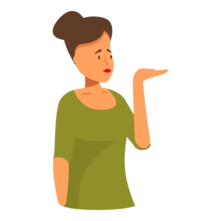 Vetor mulher jovem mostrando algo com ilustração de gesto de mão