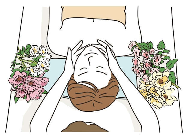 Mulher jovem recebendo tratamento em uma cama de massagem