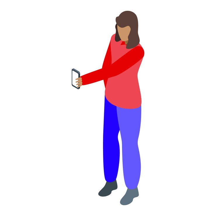 Vetor mulher jovem segurando um smartphone lendo notícias usando um aplicativo móvel