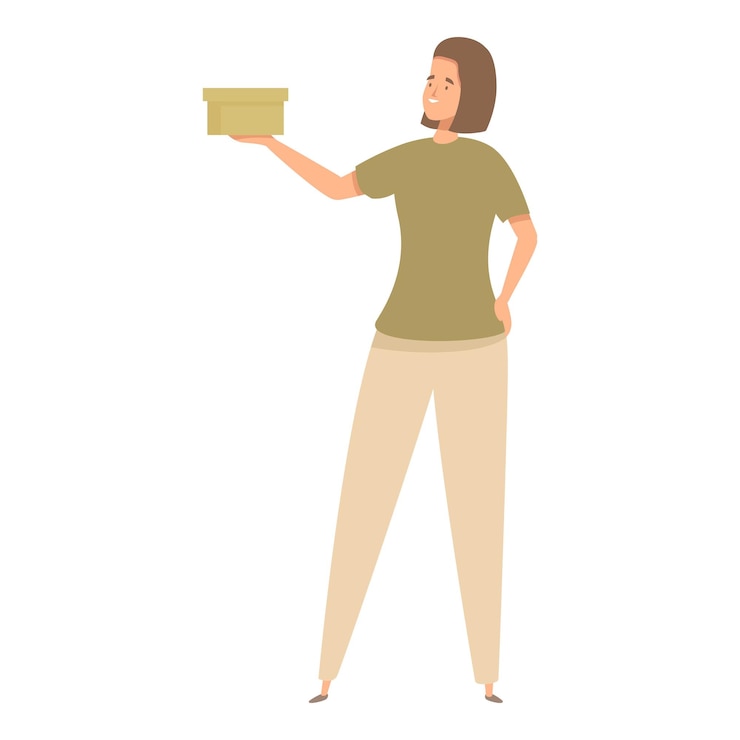 Vetor mulher jovem segurando uma caixa de papelão ilustração de entrega ou conceito de doação