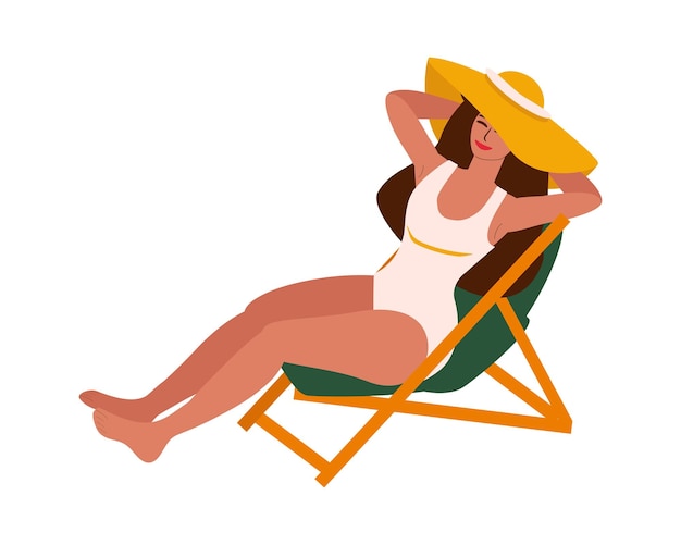 Mulher jovem sentada em uma cadeira de praia