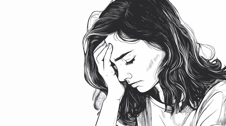 Vetor mulher jovem triste chorando sozinha em casa conceito de angústia emocional