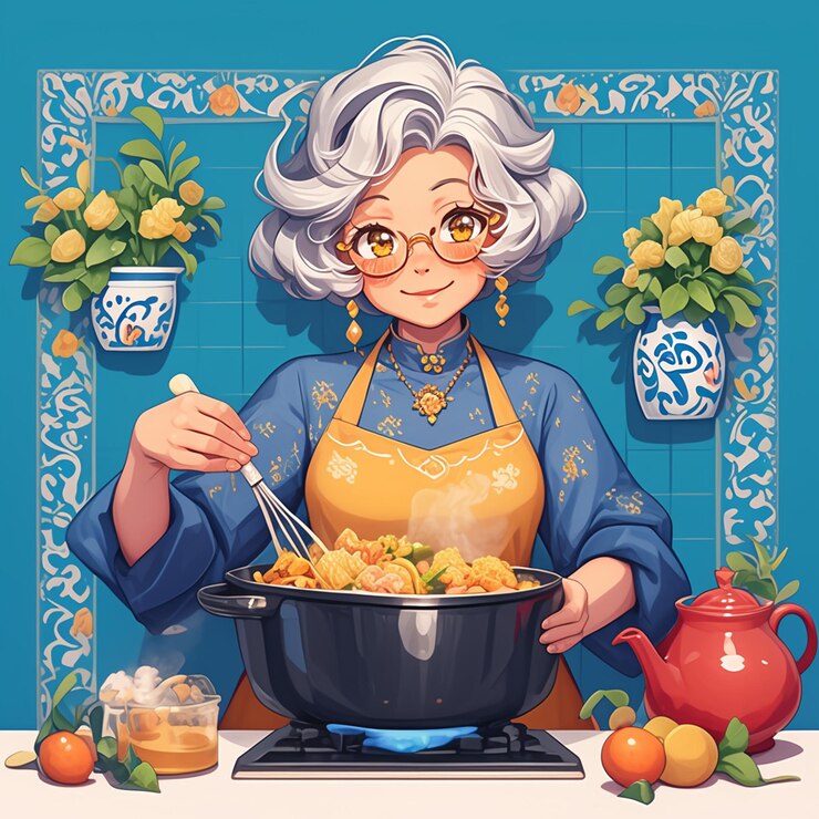 Vetor mulher latina idosa cozinhando comida tradicional