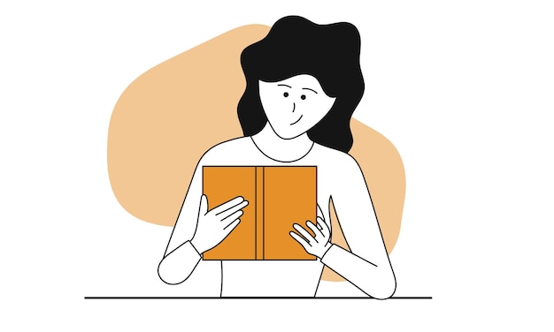 Mulher lendo ilustração do conceito de vetor de livro personagem de educação e estudo do aluno