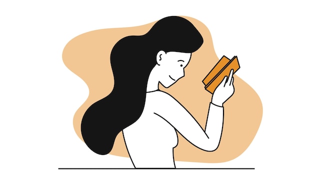 Mulher lendo ilustração do conceito de vetor de livro personagem de educação e estudo do aluno