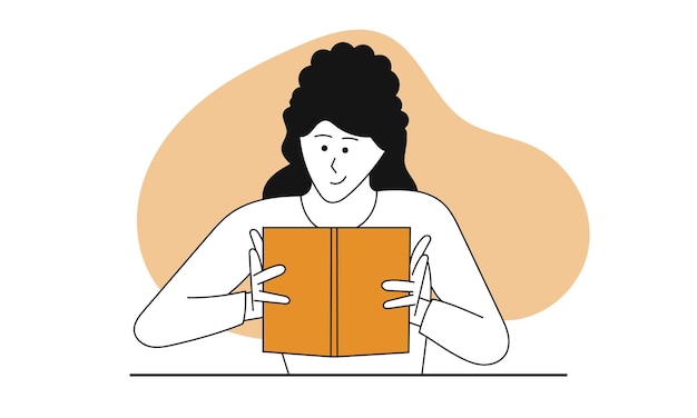 Mulher lendo ilustração do conceito de vetor de livro personagem de educação e estudo do aluno