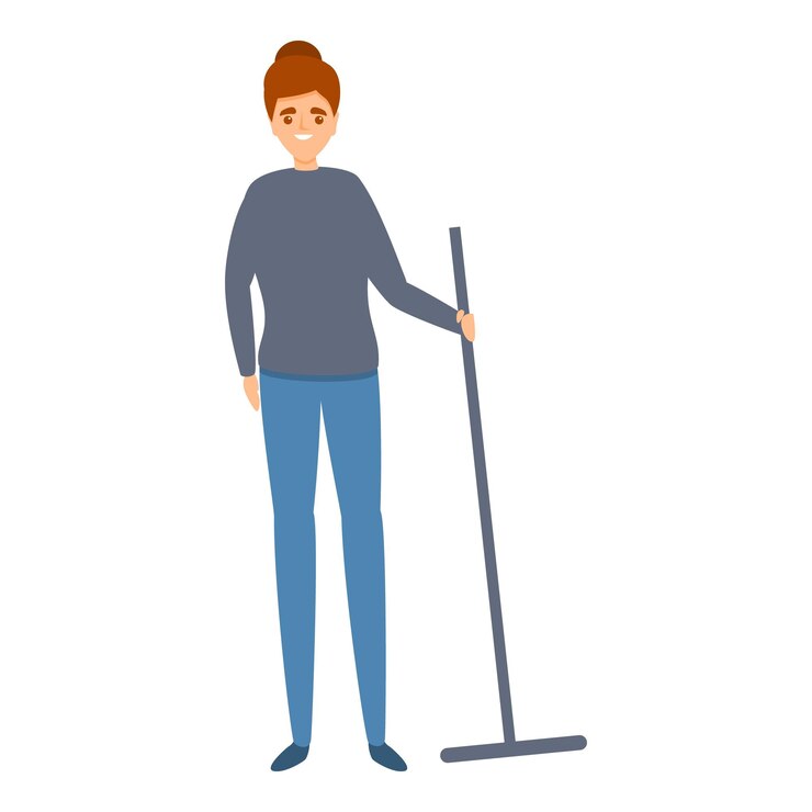 Vetor mulher leva ícone de esfregão desenho animado de mulher leva ícone vetorial de esfregão para web design isolado em fundo branco