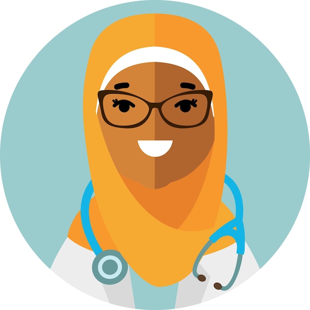 Vetor mulher médica muçulmana em estilo simples de ícone de rosto de avatar de hijab