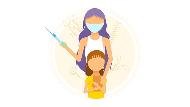 Vetor mulher médica vacina criança desenho animado pessoas conceito de personagem ilustração design vetorial coronavírus