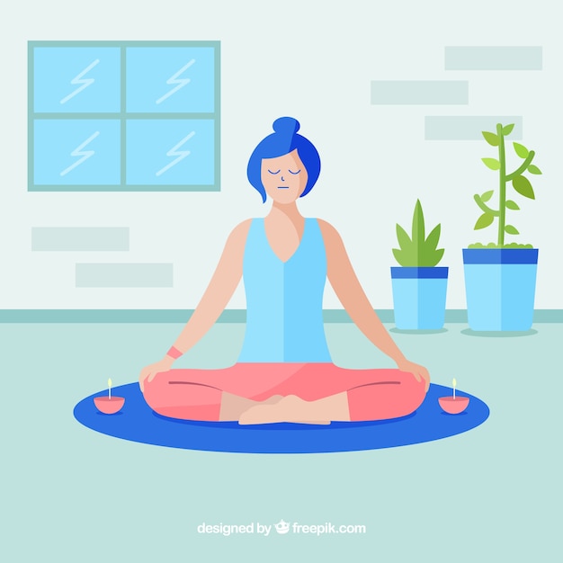 Mulher, mindfulness, meditação, fundo