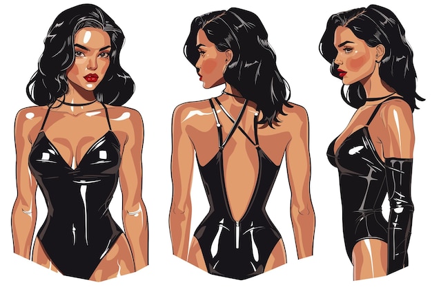 Mulher morena sexy em lingerie preta ilustração vetorial