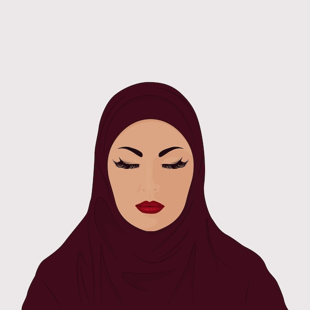 Mulher muçulmana em hijab. retrato de uma jovem mulher com maquiagem em trajes tradicionais. estilo de desenho animado.