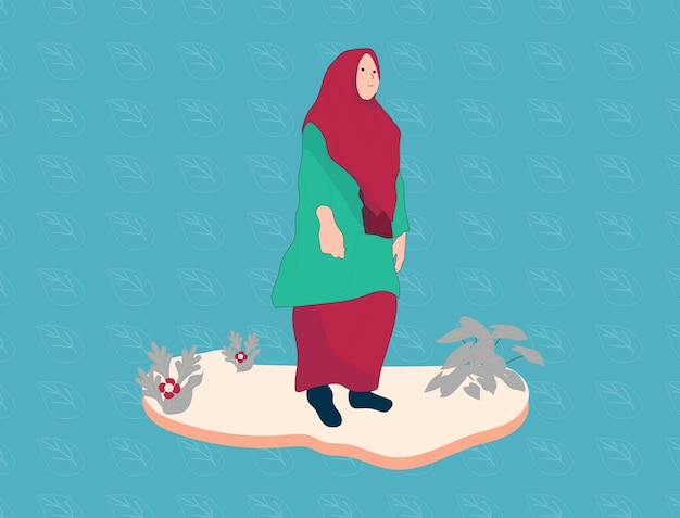 Vetor mulher muçulmana vestindo hijab em pé na ilustração do parque