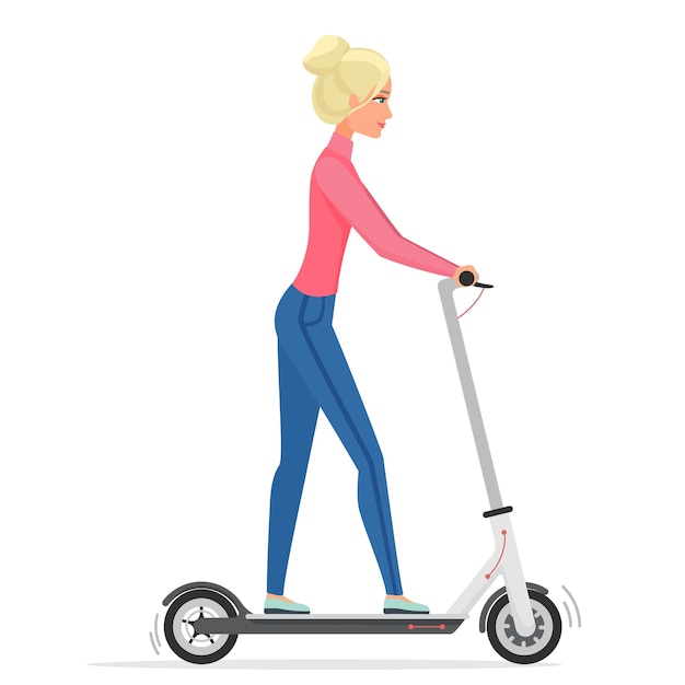 Vetor mulher na ilustração de scooter elétrico.
