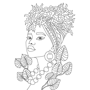 Desenho para colorir de menina kawaii africana moderna · Creative Fabrica