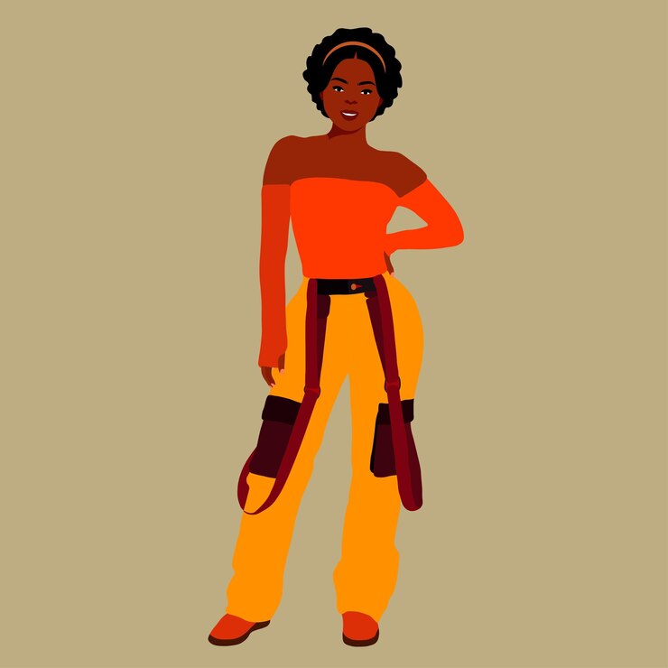 Vetor mulher negra afro elegante em vetor de estilo artístico elegante