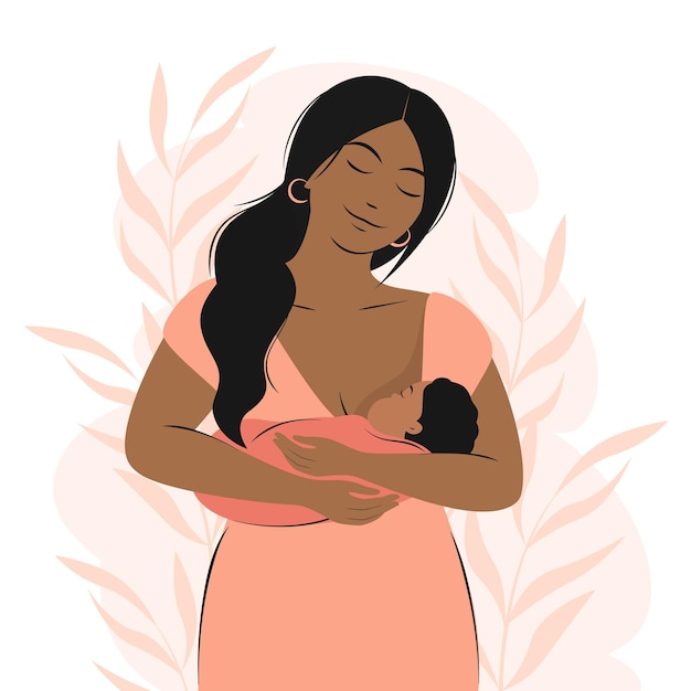 Mulher negra alimentando um bebê amamentando