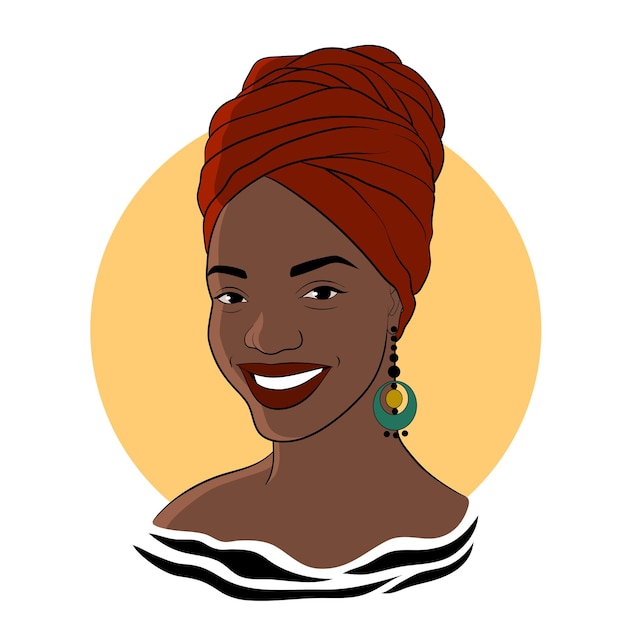 Mulher negra. garota afro-americana com turbante vermelho. ilustração de moda